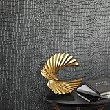 Zeeko Black Peel and Stick Wallpaper 17.3' x 118' Removable Crocodile Wallpaper Embossed Contact Paper Textured Wall Paper for Cabinet Bedroom Bathroom