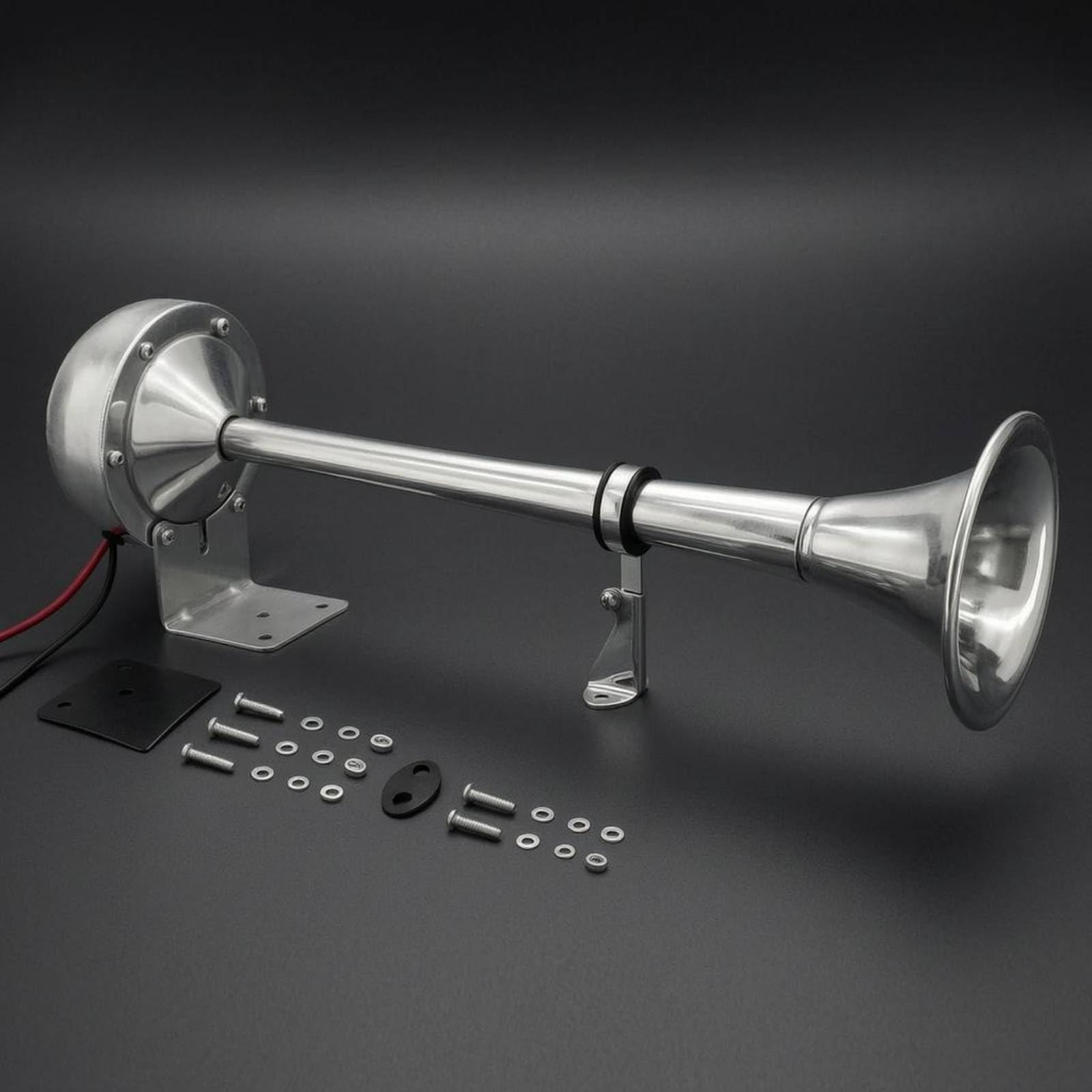 Tromba Elettrica Marina Auto Barca Clacson Tromba Singola Avvisatore Sonoro Acciaio Inox 12V Costruzione Solida Finitura Installazione Diretta Adatto, 24V Tubo Singolo