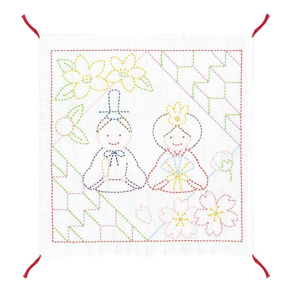 Olympus Thread Sashiko Hana Fukin Hinamatsuri Doll Festival Fabric Printed Embroidery Kit
