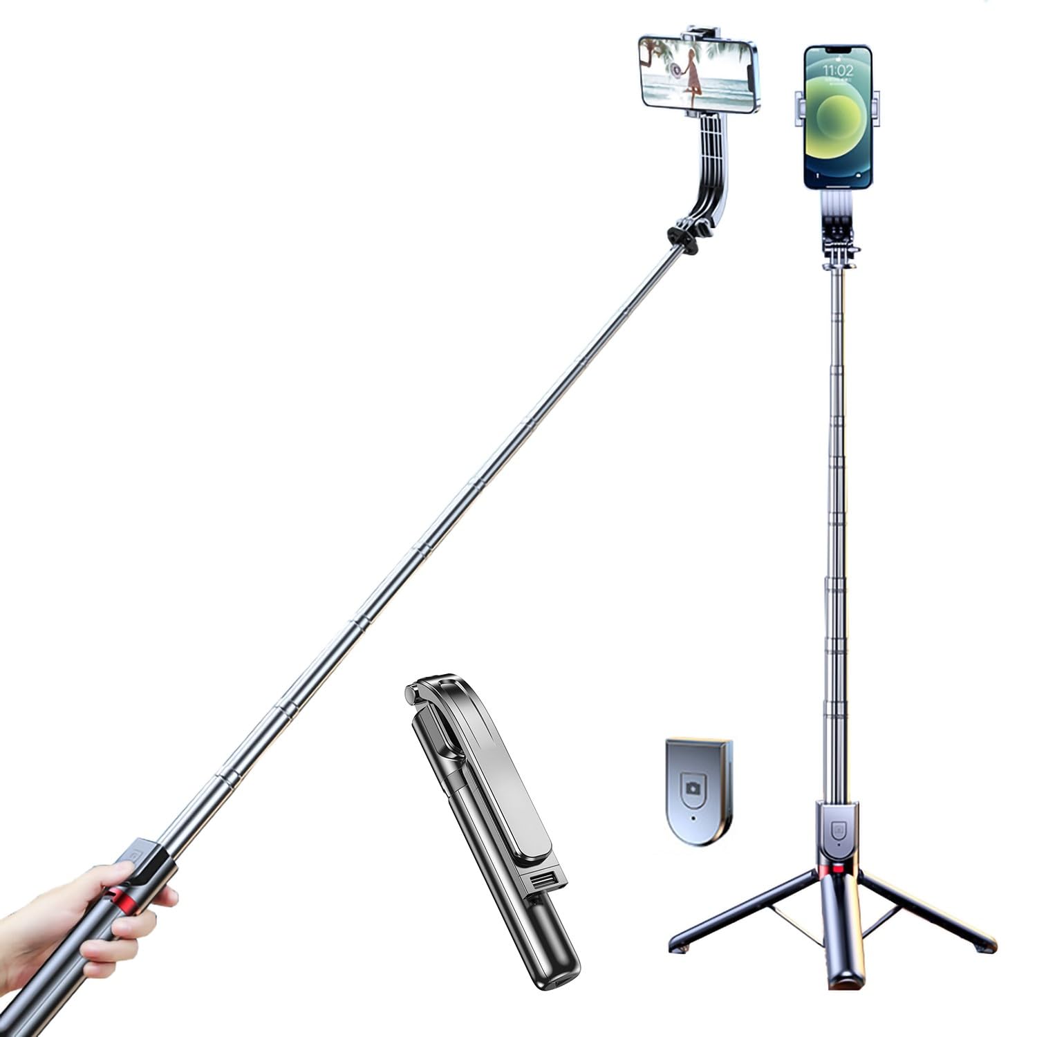 BRITUMS50 Inch Selfie Stick, Telescopic Selfie Stick Tripod With Wireless Remote Control, For Group Selfie/Live Broadcast/Video Recording Compatible With 5-6.5Inch Mobile Phones