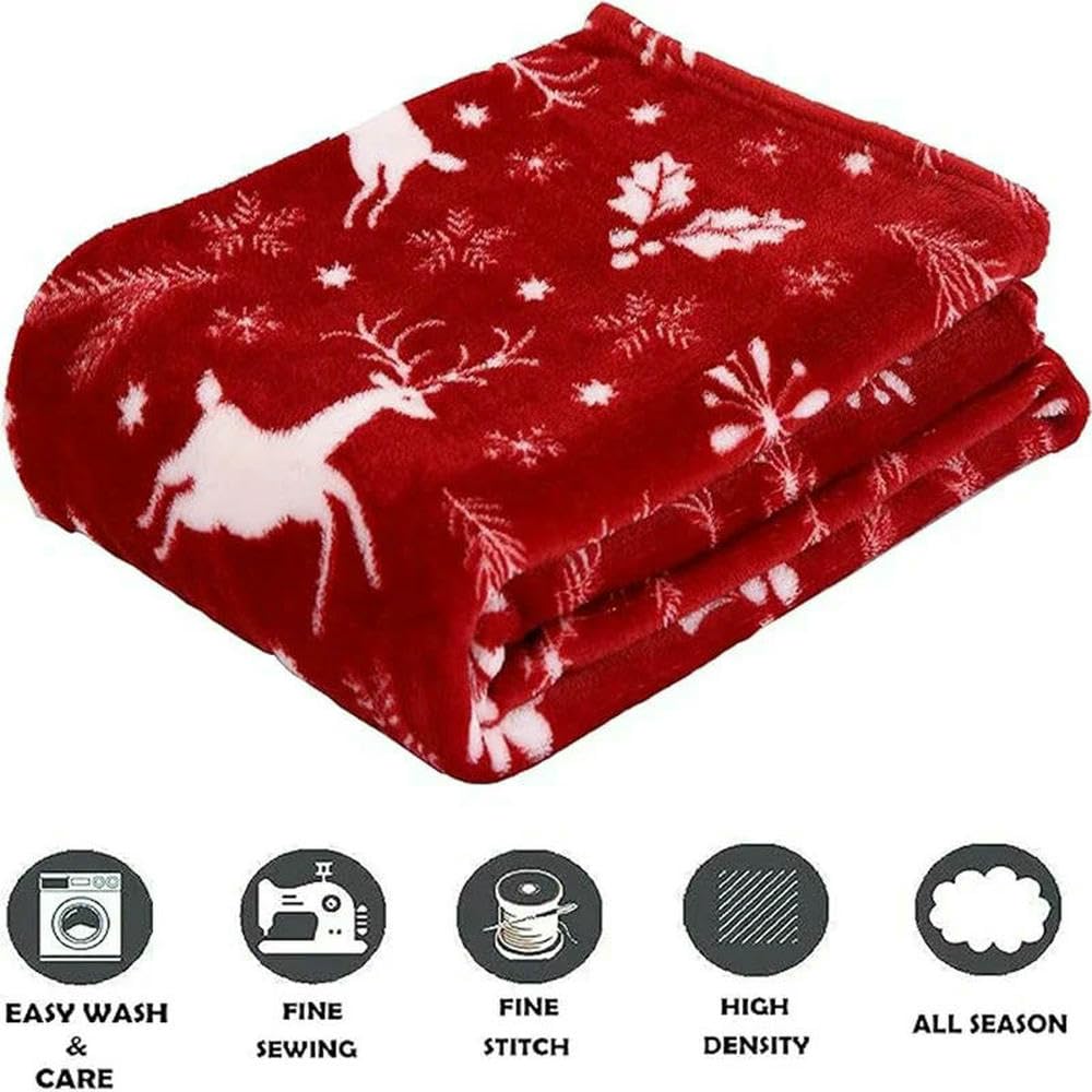 ZBDP - Manta de terciopelo de lujo súper suave con estampado navideño, decoración del hogar, manta cálida y acogedora