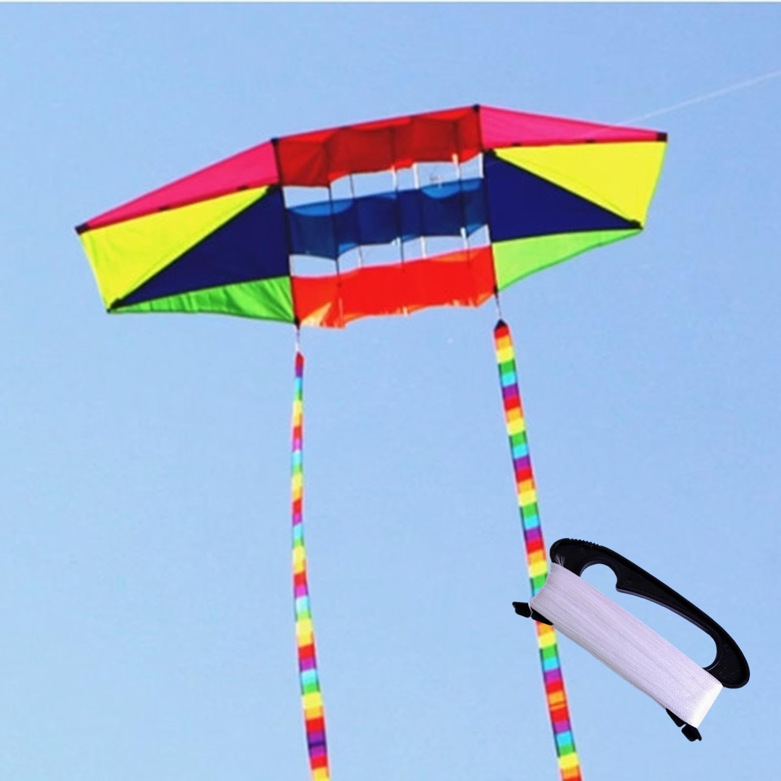 Cometa de Playa para Niños y Adultos, 205 cm x 80 cm (80.7" x 31.5"), Incluye Línea de 100m y Cola Larga, Fácil de Volar