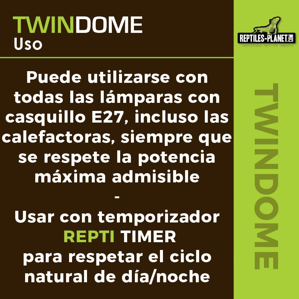 Reptiles Planet Twindome 14 - Soporte Doble para Bombilla para Colgar o Colocar en el terrario (14 cm de diámetro, 16 cm)