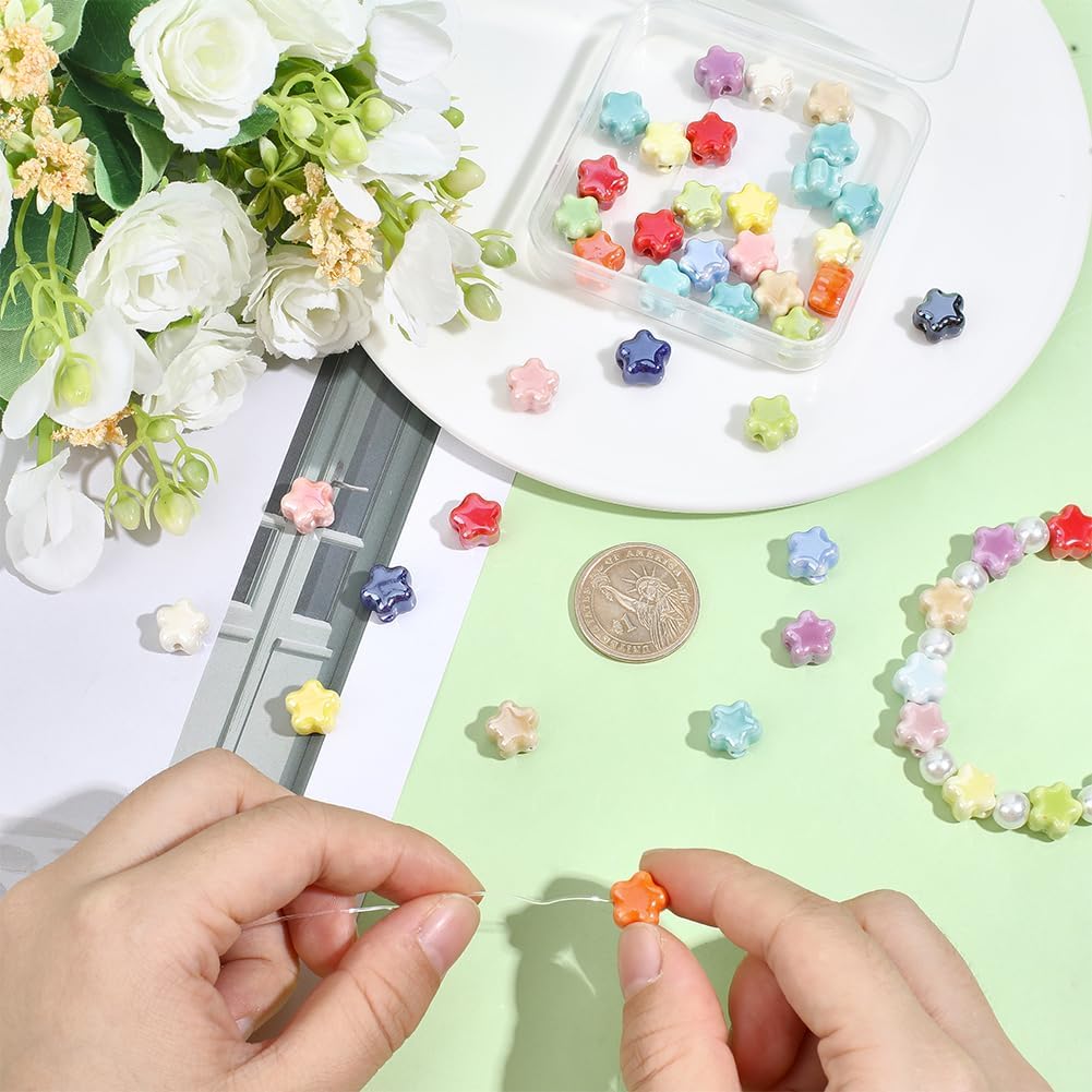 1 Box 50PCS Flower Shape Ceramic Beads with Holes Floral Porcelain Mixed Color Glazed Handmade Plum Blossom Spacer Loose Bead Bulk for Jewelry Making Necklace Bracelet DIY Craft Supply - Image 3