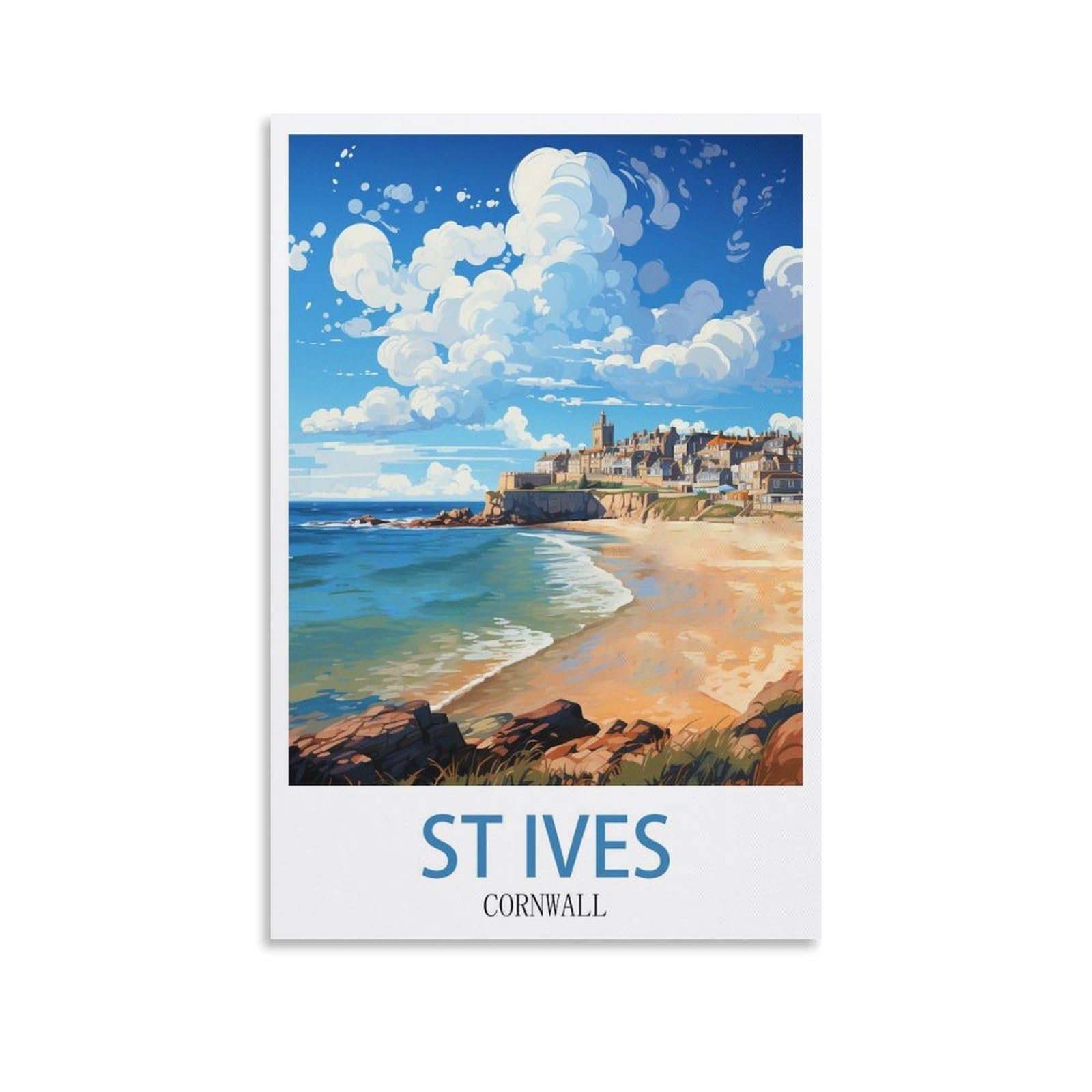 Lcynnh Unframe-Style St Ives Cornwall Vintage Travel Poster Coast 16X24inch(40X60cm) Print Home Bedroom Office Living Room Decor Canvas