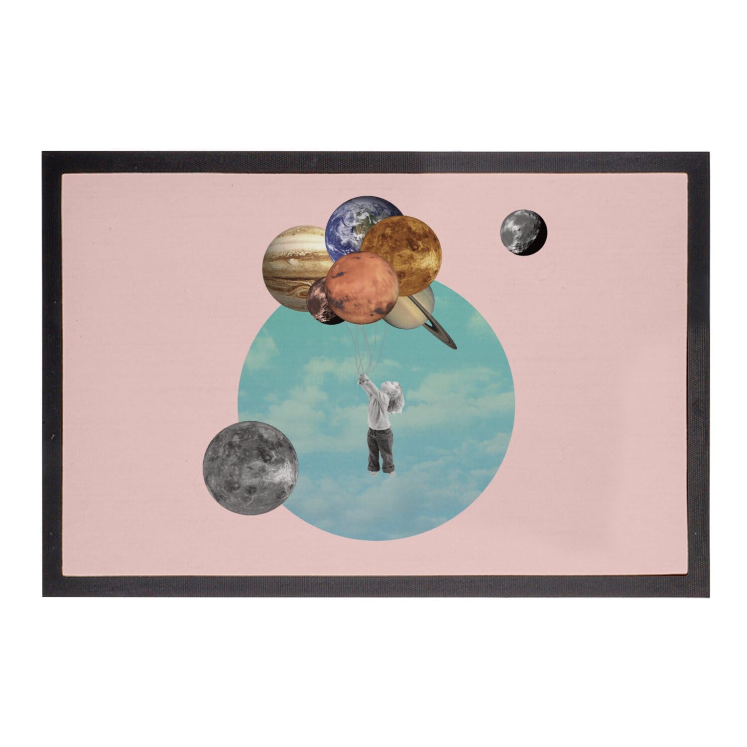 Paillasson rose enfant Planete Ballons tapis entrée surréaliste 60x40