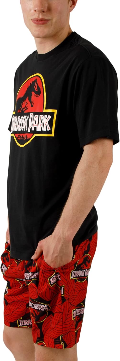 Bioworld Jurassic Park Logo Men's Crew Neck Short Sleeve Tee & Lounge Shorts Combo Set - Image 2