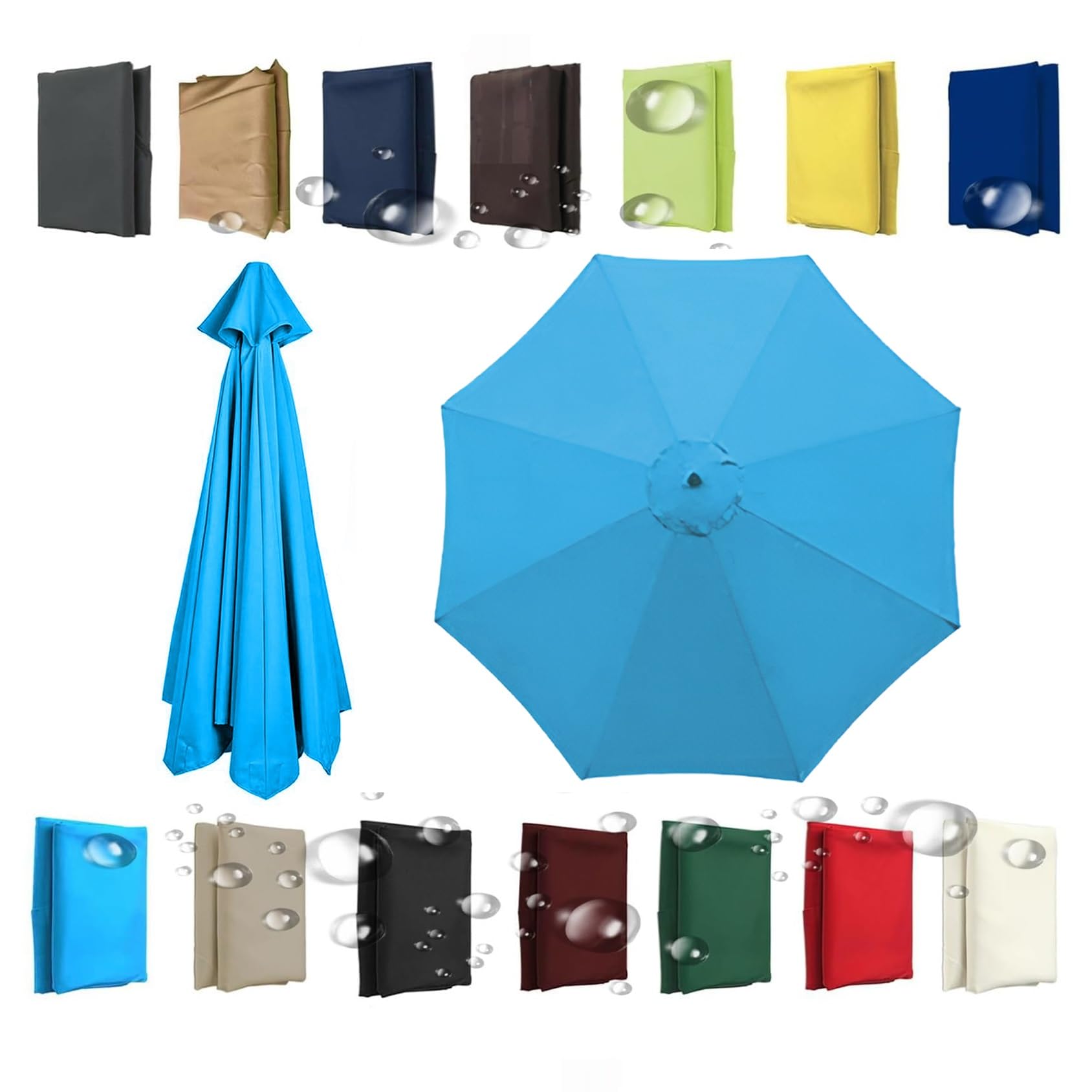 Replacement Parasol Top Fabric Cover 2/2.5/2.7/3/3.50m Umbrella Canopy Replacement 8 Arms 6 Arms Sun Umbrella Cloth UV Protective Waterproof(Lake)
