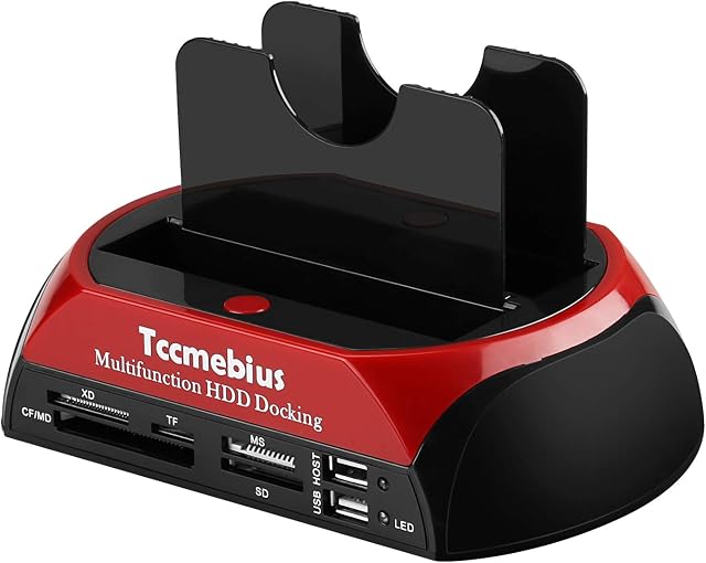 Tccmebius TCC-S862-UK USB 2.0 to 2.5 3.5 Inch SATA IDE Dual Slots External Hard Drive Docking Station with All in 1 Card Reader and USB 2.0 Hub For 2.5" 3.5" IDE SATA I/II/III HDD SSD