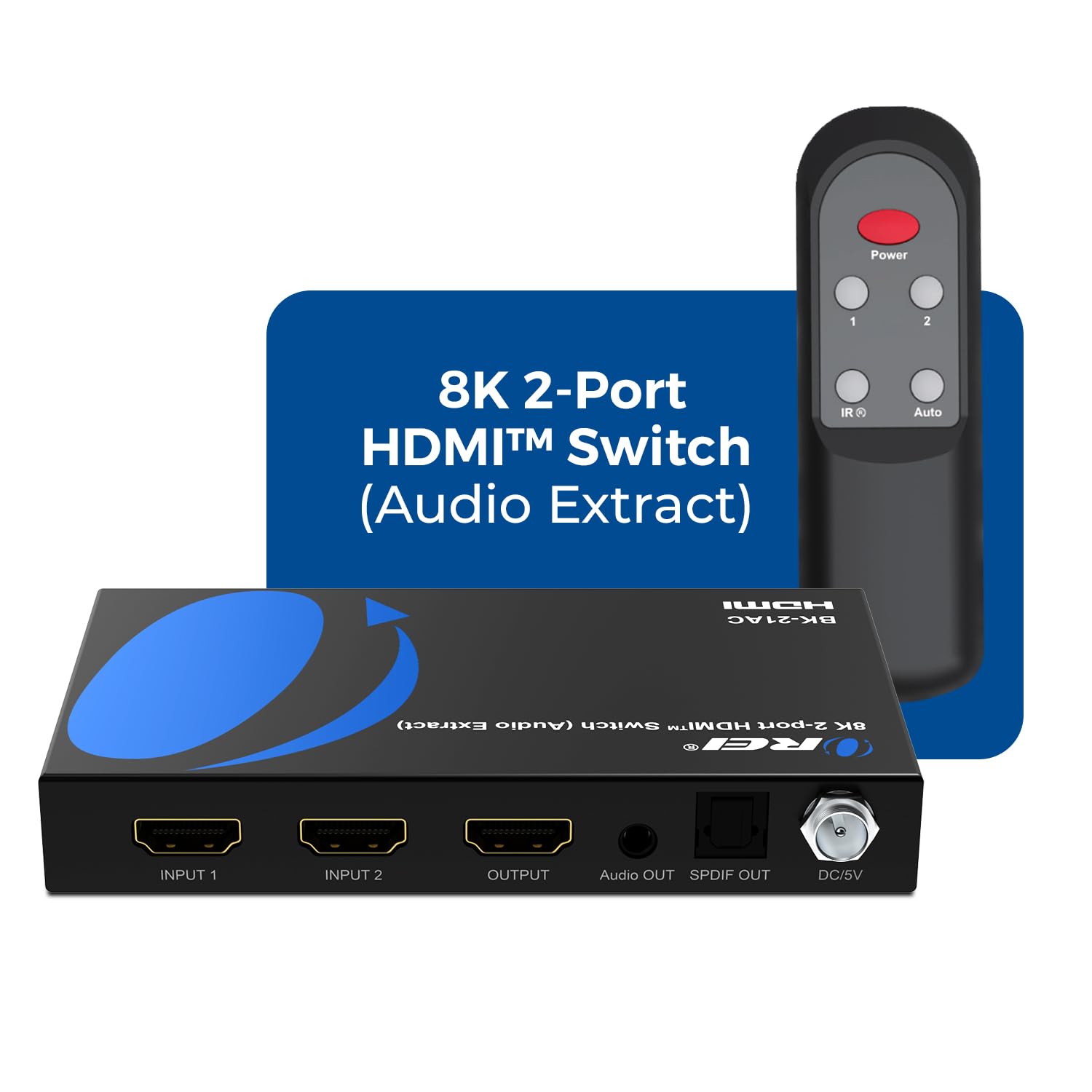 OREI 8K HDMI 2.1 Switch, 8K@60Hz 2-in 1-Out, Audio Extractor, IR Remote | 2 in 1 out hdmi splitter, 4k 120hz hdmi switch, HDR10+/Dolby Vision, HDCP 2.3, Optical & RCA L/R Audio