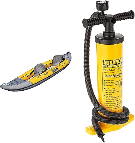 Advanced Elements Island Voyage 2 Kayak inflable, amarillo y elementos avanzados, bomba de doble acción con medidor de presión, amarillo, tamaño