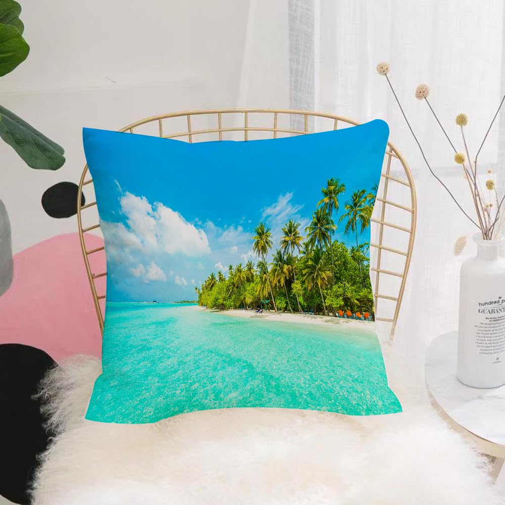 HYOSXW Cushion Cover,Throw Pillow Case Home Decorative for Living Room Bedroom Sofa Chair 16X16 Inch,Beautiful tropical Maldives island with beach sea and coconut palm,Pillowcase 40X40cm