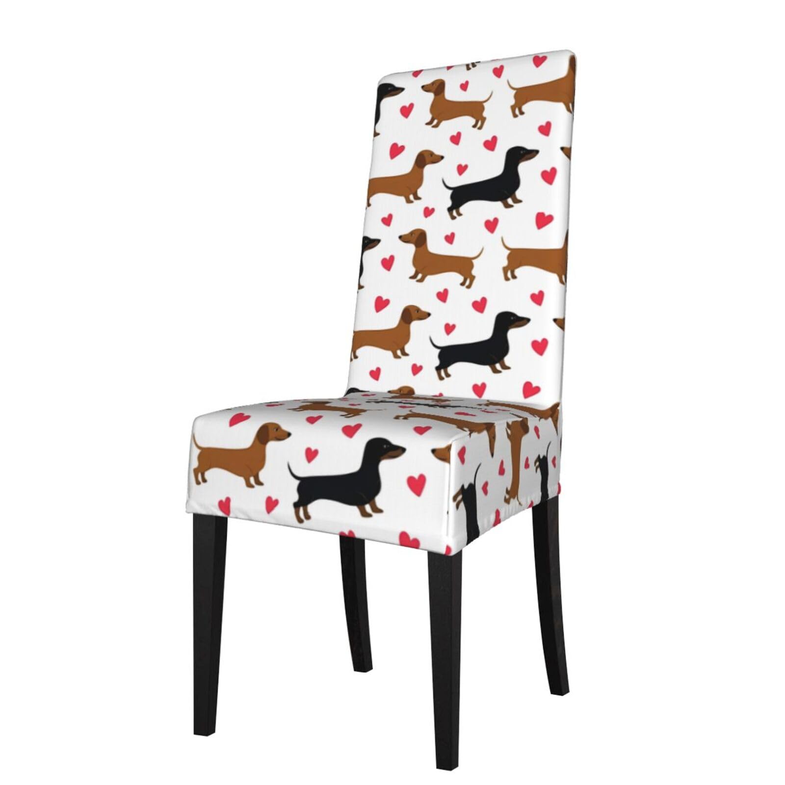 YYHWHJDE Romantic Dachshunds Prints Dining Chair Throw Covers – Stretchable Polyester Blend Protects Your Chairs with Easy Style & Easy Care