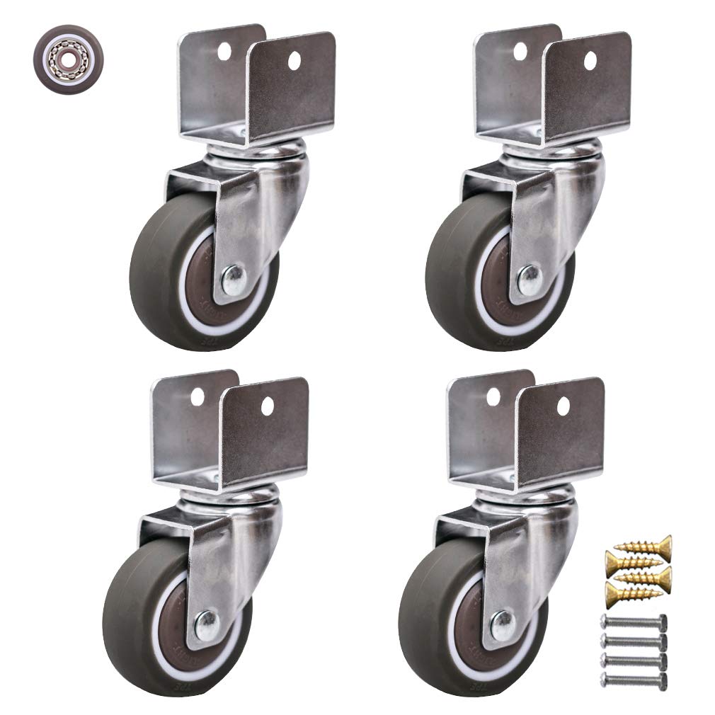 MXXQRHF 4Pack UShaped Rubber Swivel Caster Wheels for Trolleys & Cribs Precision Bearings No Scratches or Noise Durable & Smooth Rolling Castors