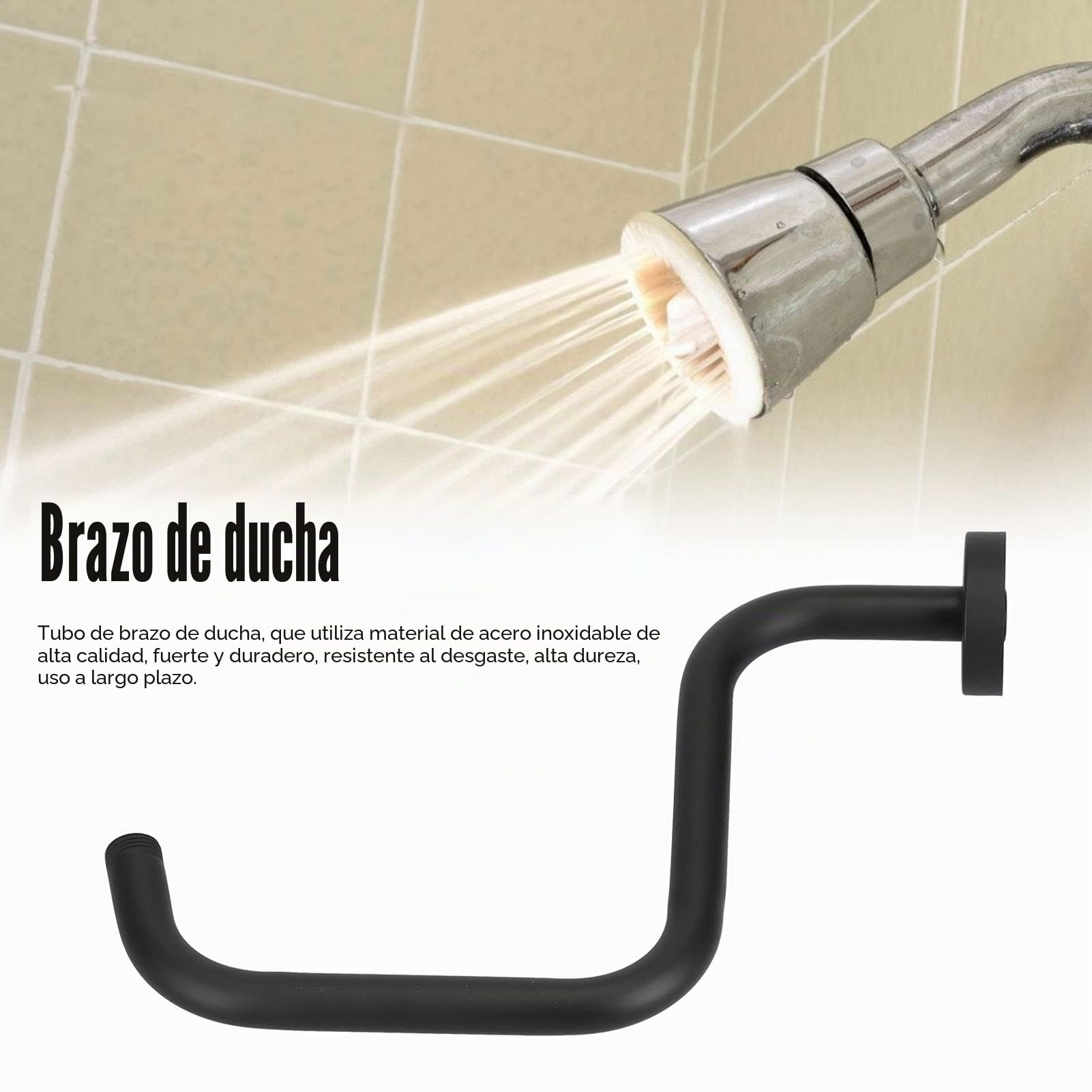 Jenngaoo Brazo de Extensión de Ducha en Forma S, 13 Pulgadas, Acero Inoxidable con Acabado Negro, Brazo para Cabezal de Ducha, Montaje en Pared para Baño Doméstico