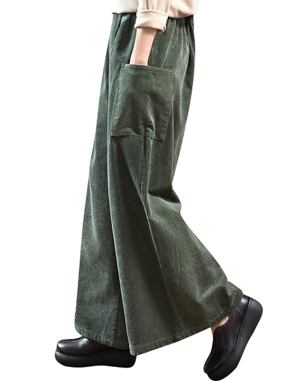 Youlee Donna Inverno Vita Elastica Corduroy Pantaloni Pantaloni a Gamba Larga