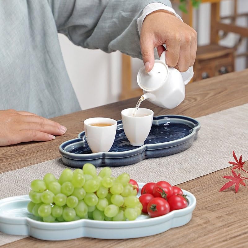 Bandejas Servir Comida Bandeja de postres cerámica China Xiangyun, Bandeja té la Tarde, Restaurante, Aperitivos y Frutas, for Pasteles Mesa Cama | Blue,B