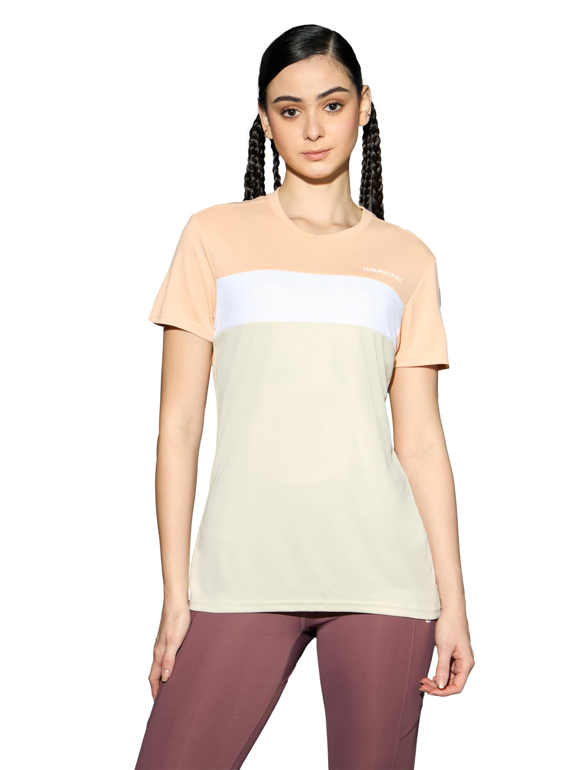 Womens Slim Fit Half Sleeve Color Block T-Shirt with Anti Microbial, Techno Dry porperties for Yoga, Sports, Gym & Regular Use-image-8