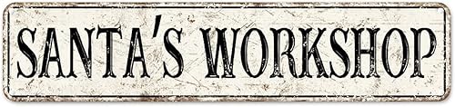 Santa's Workshop Street Signs - Letrero de metal personalizado para taller de Papá Noel, decoración de taller vintage, letrero decorativo de metal