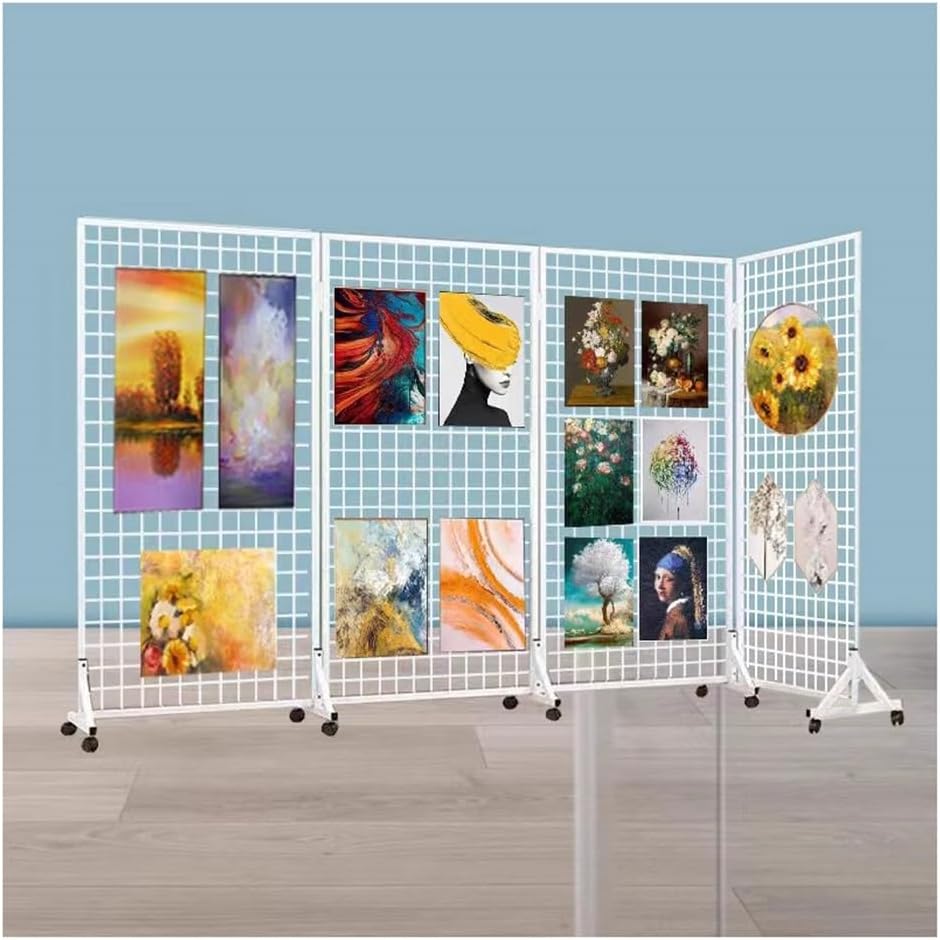 Etlegor Foldable Grid Wall Panel for Display, Grid Panel Tower Wire Gridwall with Rolling Base Portable Retail Display Rack for Craft Show Movable Craft Tower (Color : White, Size : 4PCS/80x160cm)