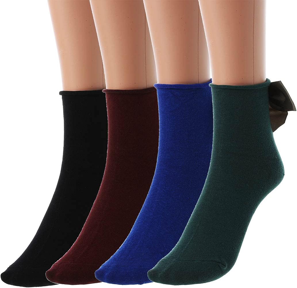 Zeelina Womens Ankle Casual Socks Ruffle and Satin Bow Anklet Socks