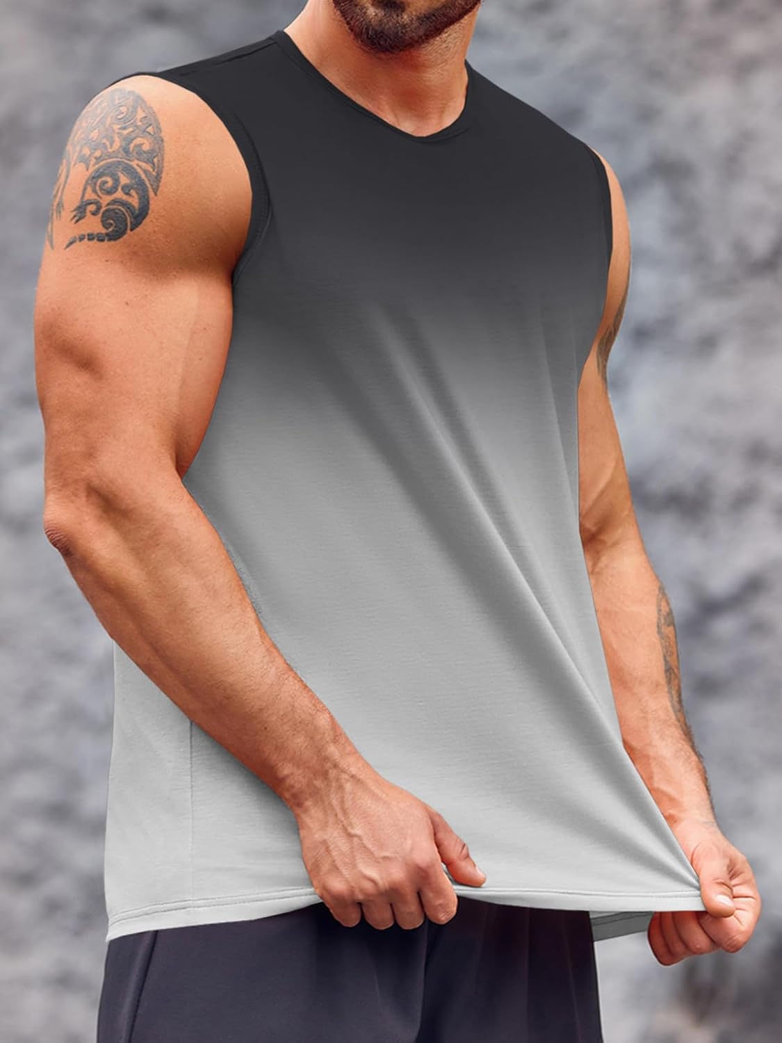 Runcati Mens Sleeveless Tank Tops Workout Muscle Gym T Shirts Crew Neck Gradient Tee Tops - Image 3