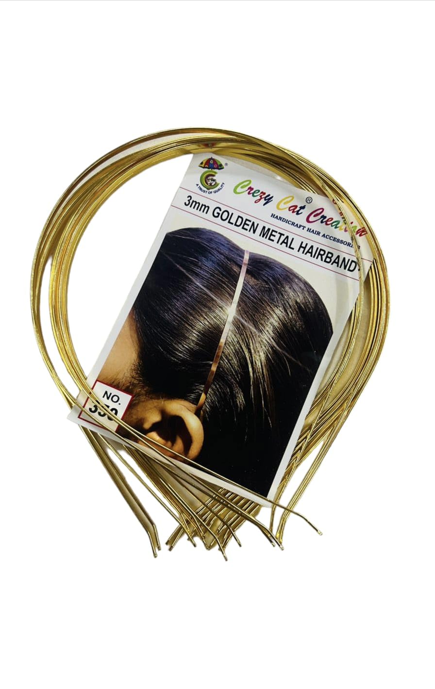 Tanisha Fashions - Headbands Smooth Metal Frames in Gold Plated Head Bands 3mm - 12 Pieces