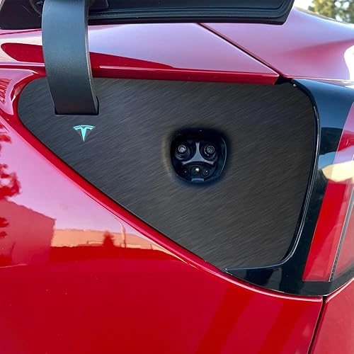 Miniatura 2 de IPG Calcomanías para Tesla Model 3Y, puerto de carga 2021-23, juego de calcomanías de bricolaje, aluminio cepillado oscuro