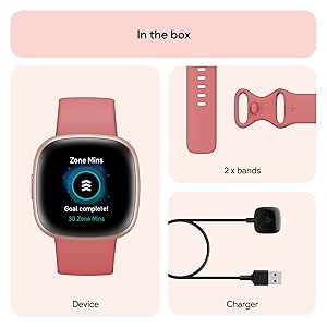 Fitbit Versa 4 Fitness Smartwatch with Daily Readiness, GPS, 24/7 Heart Rate, 40+ Exercise Modes, Sleep Tracking and more, Pink Sand/Copper Rose, One Size (S & L Bands Included)