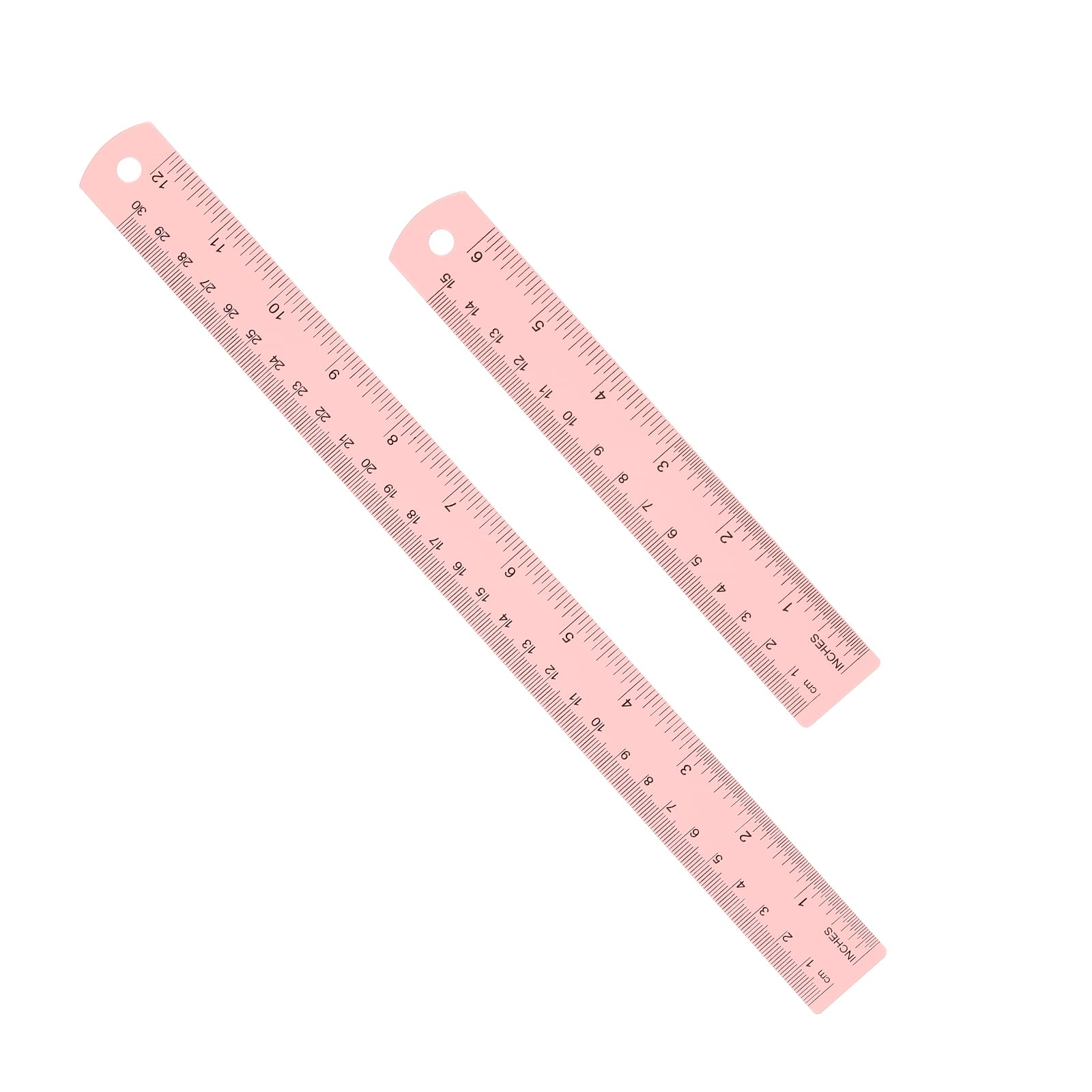 PATIKIL 15cm/30cm Metal Ruler, 2 Pack Aluminum Alloy Rulers with Centimeters, Millimeters, Inches and Conversion Table Straight Edge Ruler for Writing Machinist Drafting, Pink