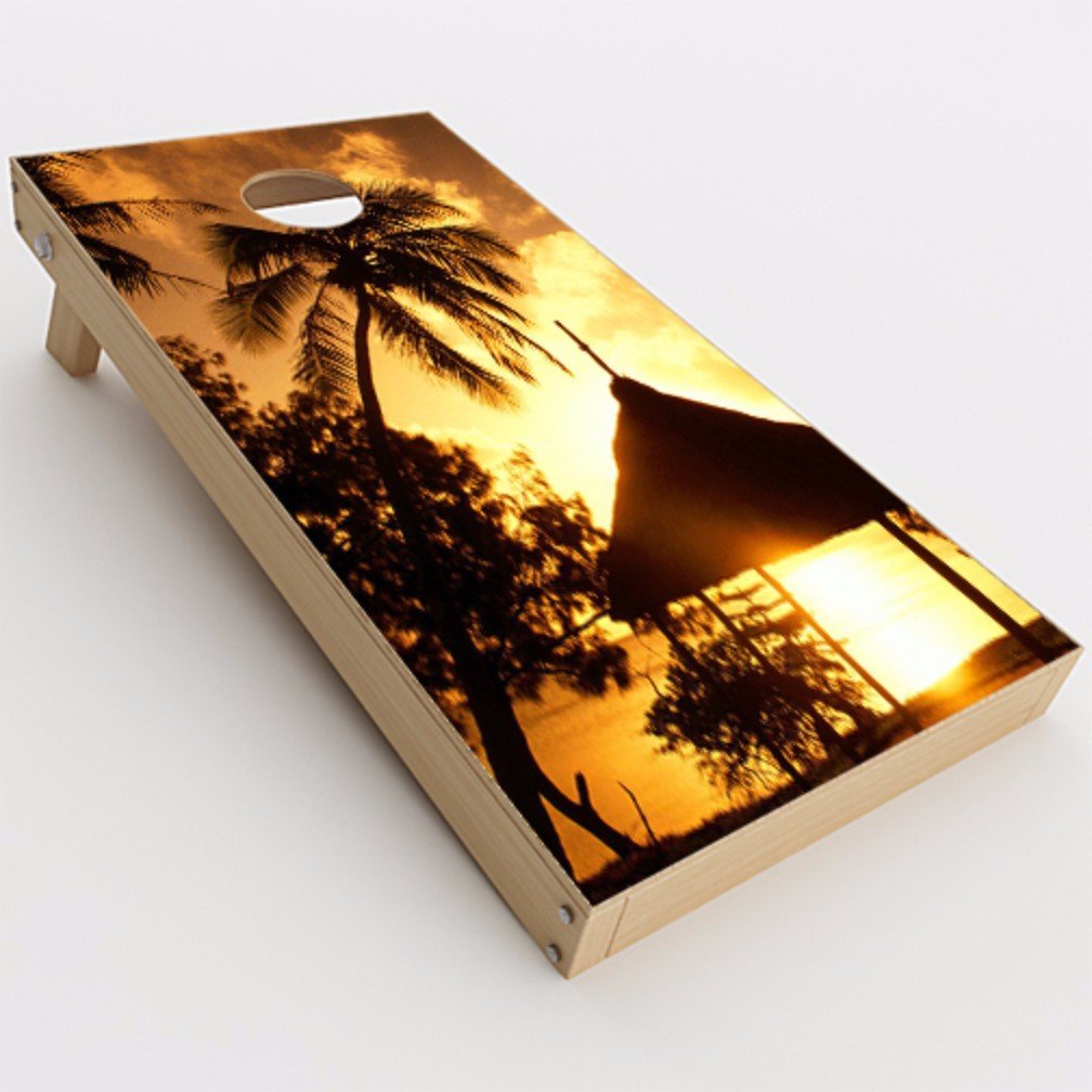 Skin Decal Vinyl Wrap for Cornhole Game Board Bag Toss (2xpcs.) / Tropical Sunrise Over Cabana