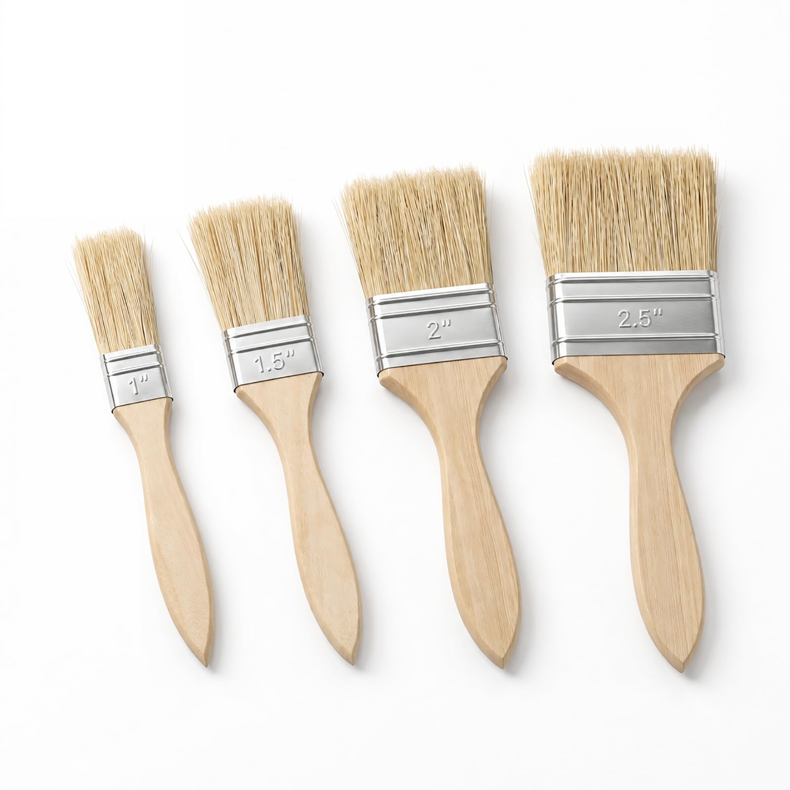 Set mit 4 flachen Pinseln (25,4/38,1/50,8/63,5 mm), Holzmalpinsel für Farben und Lack, Pinsel aus Naturborsten mit Griff, Mehrzweckpinsel für Färben, Kleber, Basteln