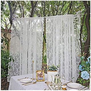 Primst White Floral Embroidered Lace Sheer Curtains with Curtain Tieback, Rod Pocket Window Voile Drapes for Living Room Bedroom Wedding Stage Decor (59W x 90L Inch, 2 Panels)