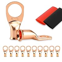 Vista 9 de 8 piezas de extremos de cable de batería, conectores de alambre calibre 1/0, lengüetas de alambre de cobre 1/2, ojales de cobre desnudo con tubo