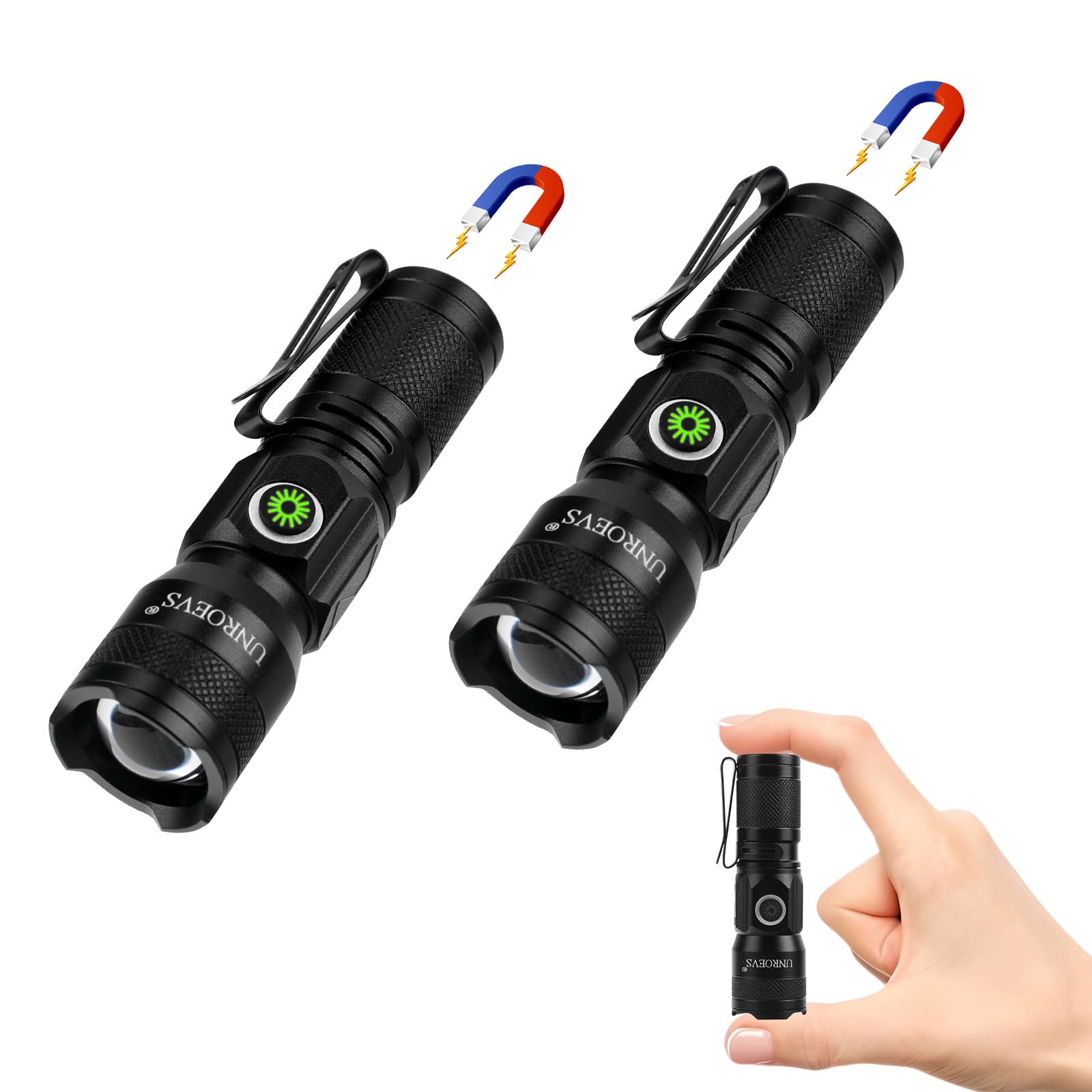 UNROEVS Rechargeable EDC Flashlight with Magnet,Pocket Flashlights High Lumens with Clip,1200 Lumens Compact LED Small Light and Long Range,Mini Flash