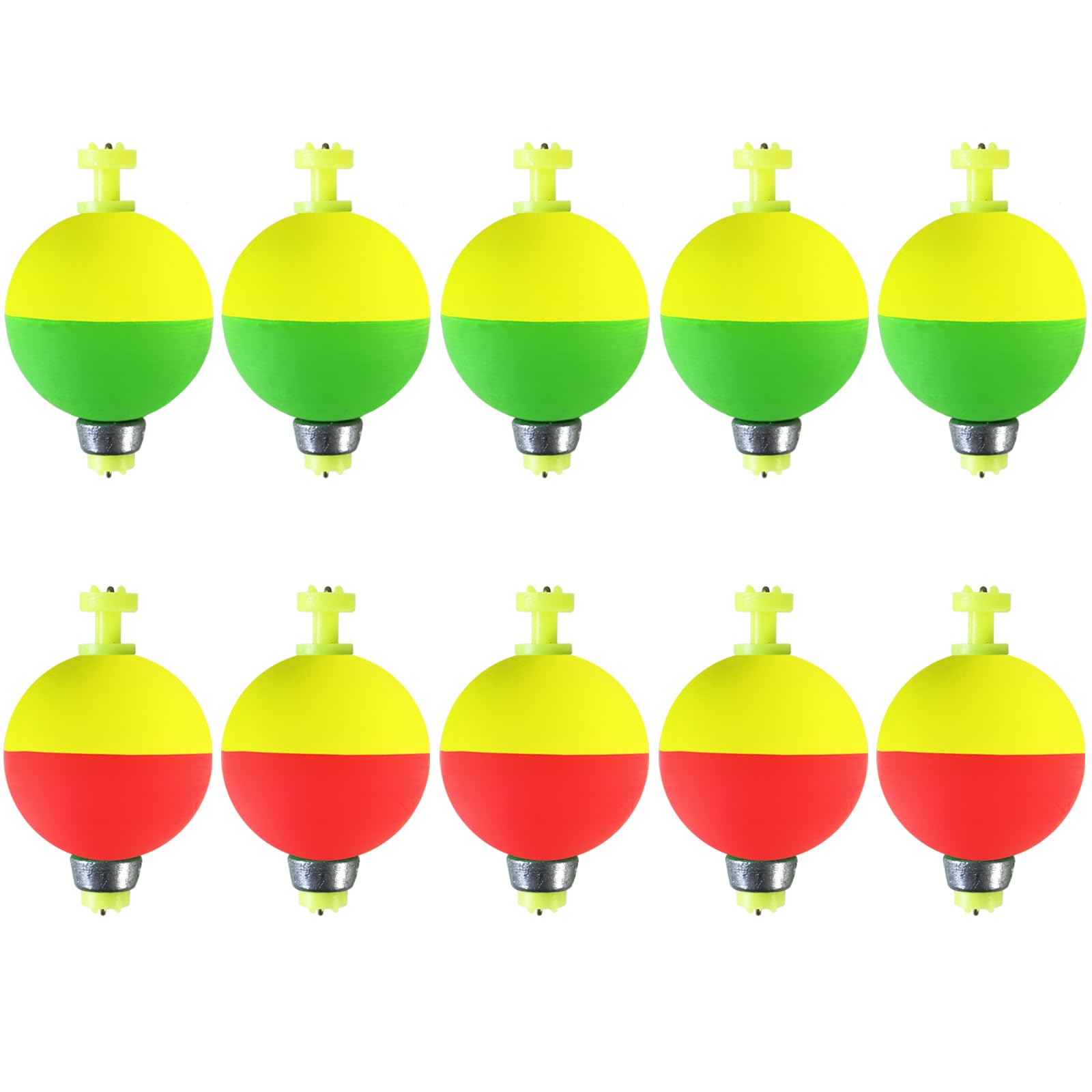 Fishing Bobbers Floats,10 Packs Weighted Bobbers for Fishing Foam Snap-on Fishing Floats Ball Oval Fishing Corks Bluegill Crappie Panfish Bass Trout