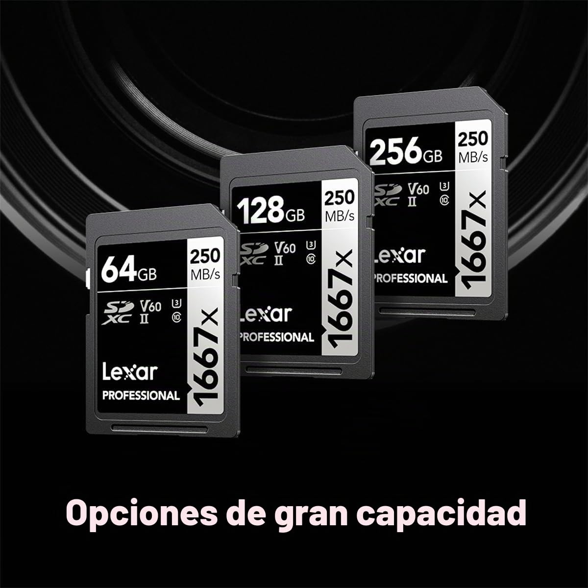 Lexar Tarjetas de Memoria SDXC Profesionales de 128 GB (Paquete de 2) 1667x, UHS-II, C10, U3, V60, Video Full-HD y 4K, hasta 250 MB/s de Lectura, para fotógrafos Profesionales, videógrafos,