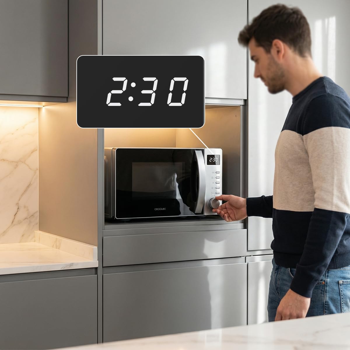 Cecotec Cyfrowa kuchenka mikrofalowa Proclean 5005 Silver. 700W, 20L, technologia 3DWave, 5 poziomów mocy, timer 30 min, rozmrażanie, wyświetlacz z zegarem, gotowe posiłki natychmiast gotowe