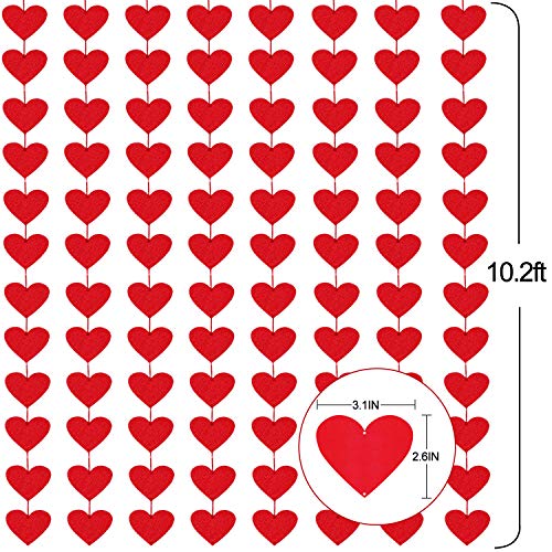 144 Red Hearts Felt Garland - No Diy - Valentines Day Red Heart Hanging String Garland - Valentines Day Decor - Valentine Decorations - Valentines Wedding Anniversary Birthday Party Supplies #TOP1