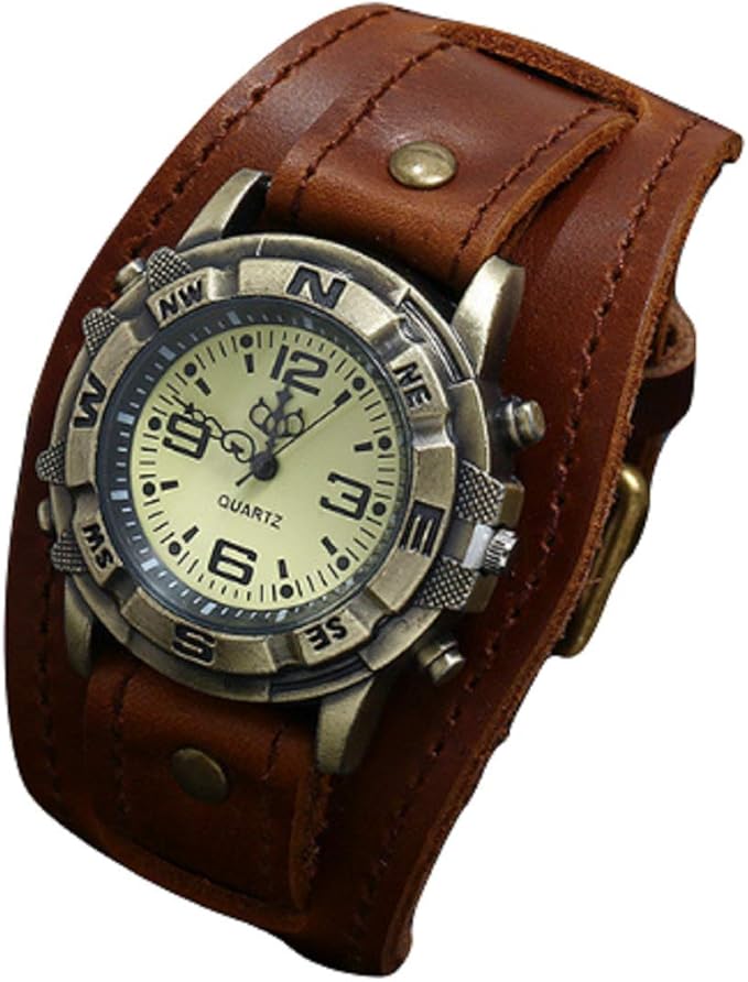 Amazon 日本未発売 男女兼用 時計 ブレスレット Spring Come ブラック革 合金 バングル 黒色 茶 メンズブレスレットウォッチ レトロ 加工 ワイド 太 ベルト 腕時計 レディース 男 女 兼用 レトロブラウン メンズ腕時計 腕時計 通販