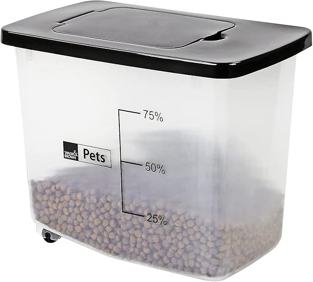 Bedding Home 30L/13KG Airtight Pet Food Storage Container Flip Top With Wheels Transparent Plastic Birds Pet Dog Cat Animal Dry Food Seed Dispenser Bin (Black)
