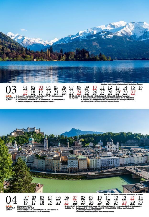 Reisezauber Salzburgo Calendario DIN A5 para vacaciones 2026 en Austria, juego de regalo, contenido: 1 calendario, 1 colgante de Navidad, 1 colgante de felicitación (total 3 piezas