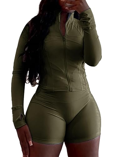 XZLUFNY Two Piece Short Sets for Women Long Sleeve Sport