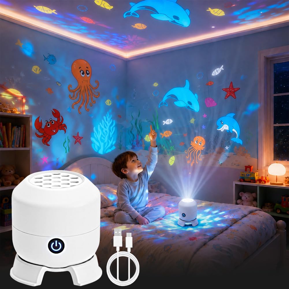 Dynamic Rotating LED Projector Light, Kids Ocean Night Light Projector