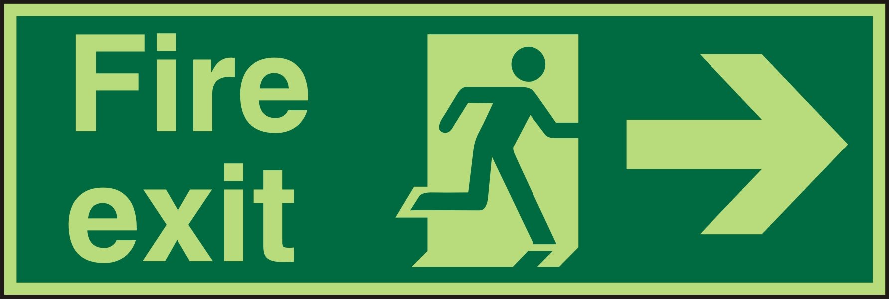 Seco Fire Exit - Fire Exit, Man Running Right, Arrow Pointing Right Sign, 300mm x 100mm - Photoluminescent 1mm Semi Rigid Plastic