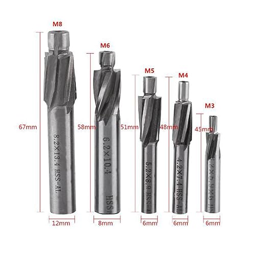 Miniatura 5 de Broca de avellanado, 5 piezas M3-M8 Avellanador Fresa de Extremo Cortador de Ranura Brocas Herramienta 4 Flautas HSS-AL Fresa de Acero de Alta