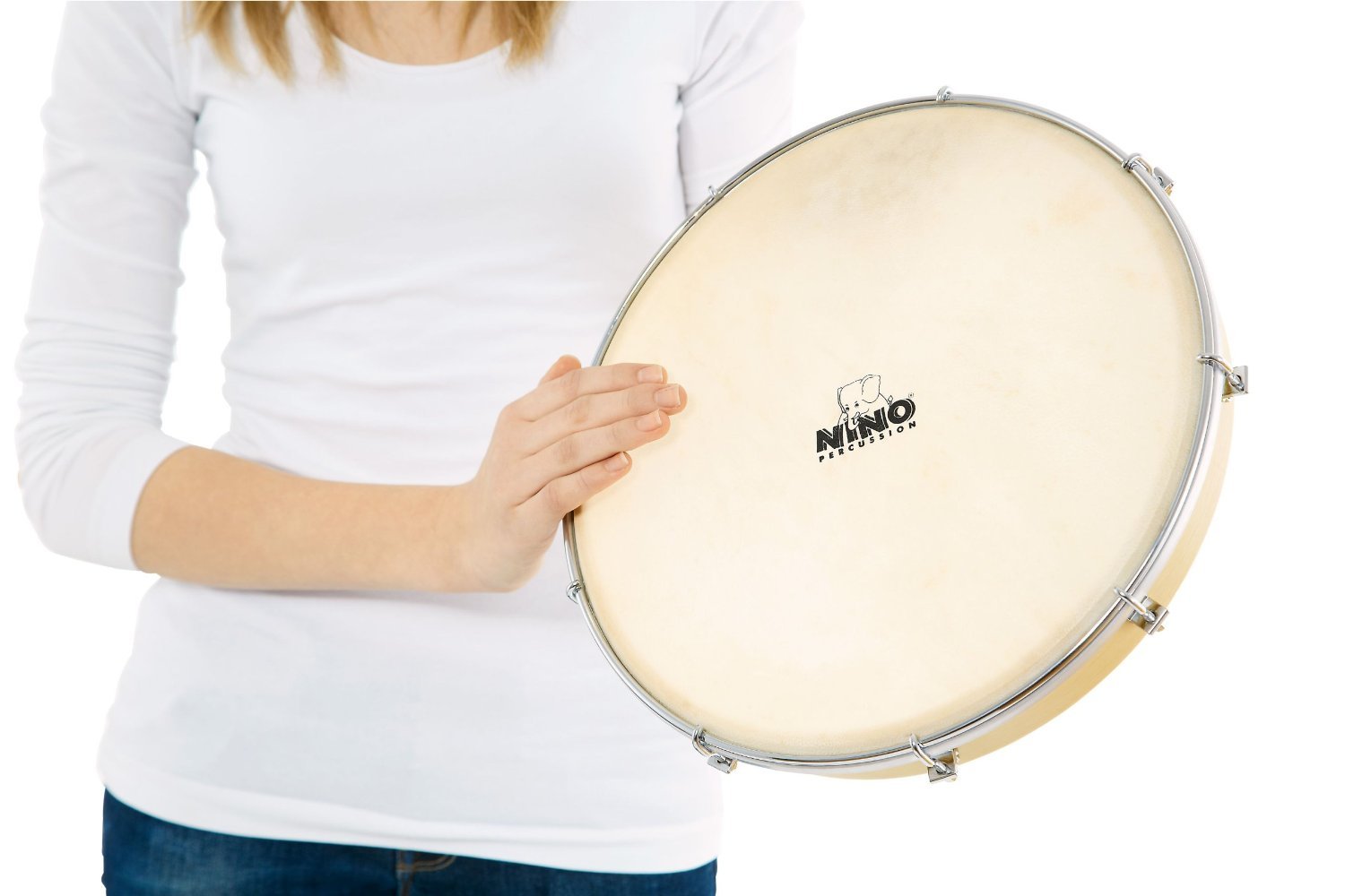 Nino Percussion NINO36 Tamburello, 10 Pollici, Accordabile, Vera Pelle