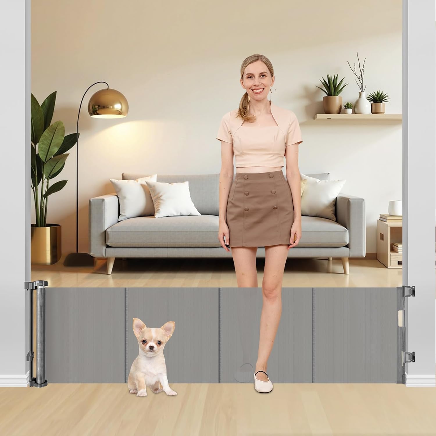 20 Inch Tall x 80 Inch Extra Wide Short Dog Gate to Step Over, Small Dog Gate for The House, Short Pet Gate Indoor Outdoor Puppy Gates for Doorways Mesh Doggie Gates for Wide Openings (Gray) Gray Reinforced 20" Tall x 80" Wide
