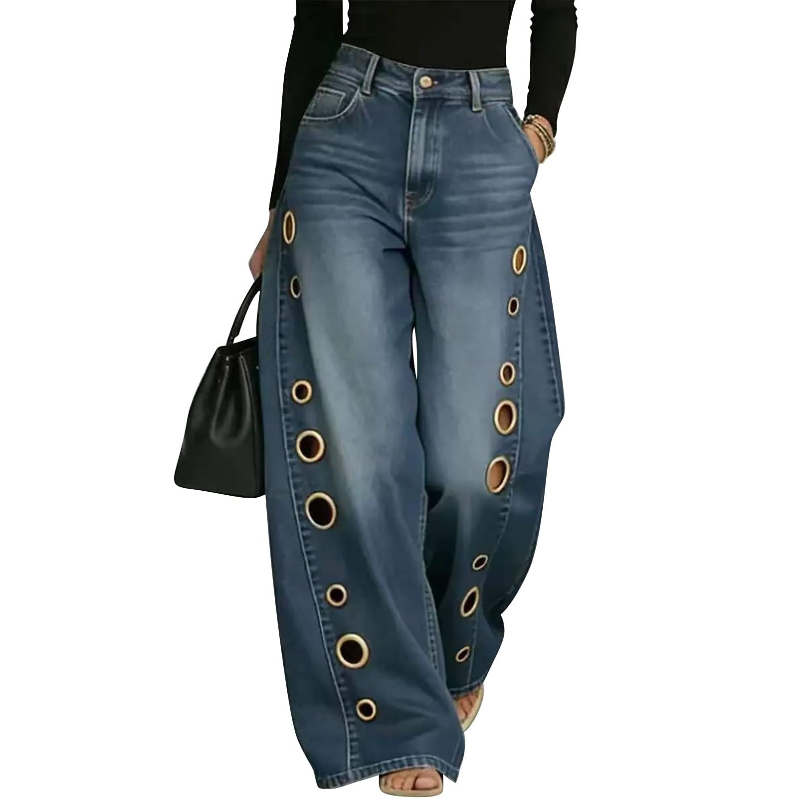 Jeans Baggy Donna Vita Alta Jeans Baggy Curvy Leggeri Pantaloni Elasticizzati Larghi Gamba Larga Tempo Libero Pantaloni Denim Vita Alta Casual Eleganti Comodi Pantalone Moda Wide Leg Hiphop