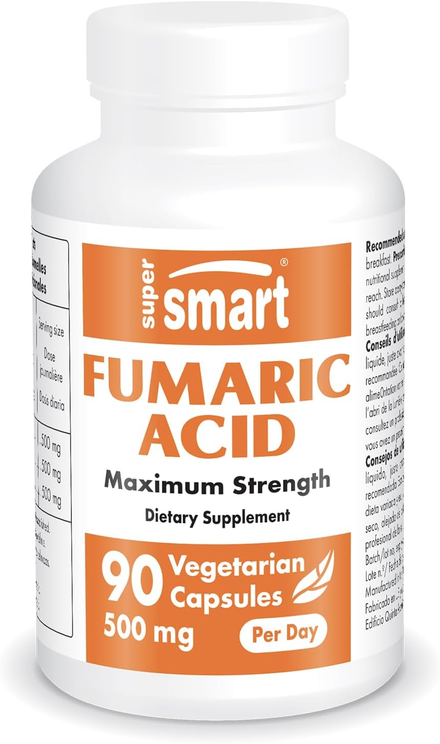 Supersmart – Fumaric acid 500 mg – Can help reduce blemishes from peeling skin – Anti-inflammation supplement | Non-GMO & Gluten Free – 90 Vegetarian Capsules